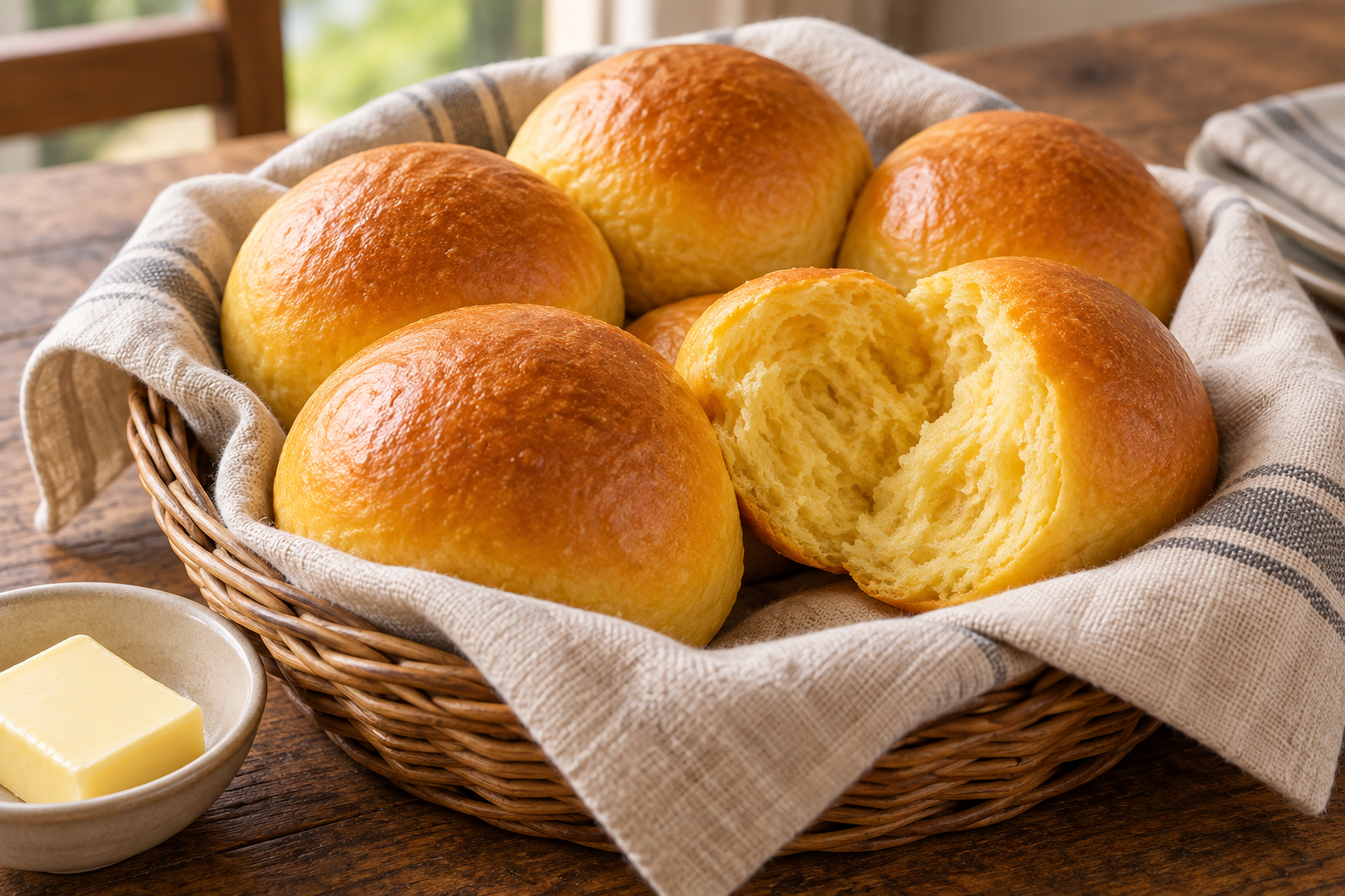 Round pumpkin dinner rolls ready for the table