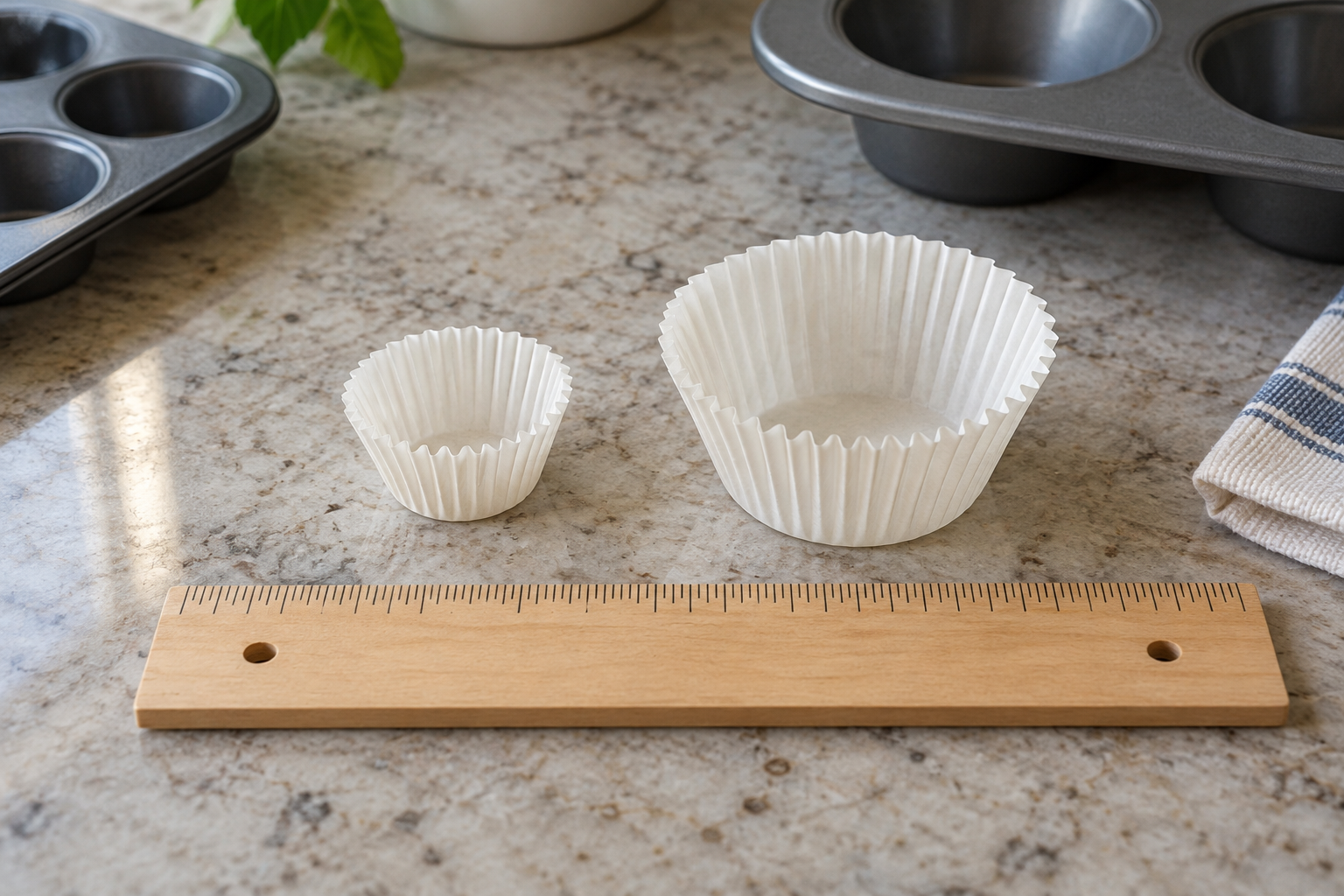 Mini and standard liners beside a ruler