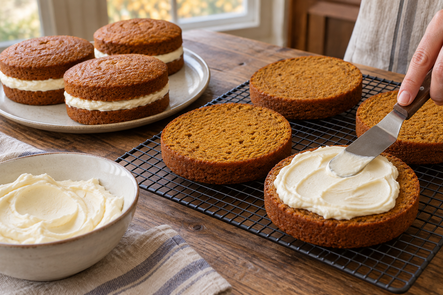 Matching pumpkin whoopie-pie halves with white filling
